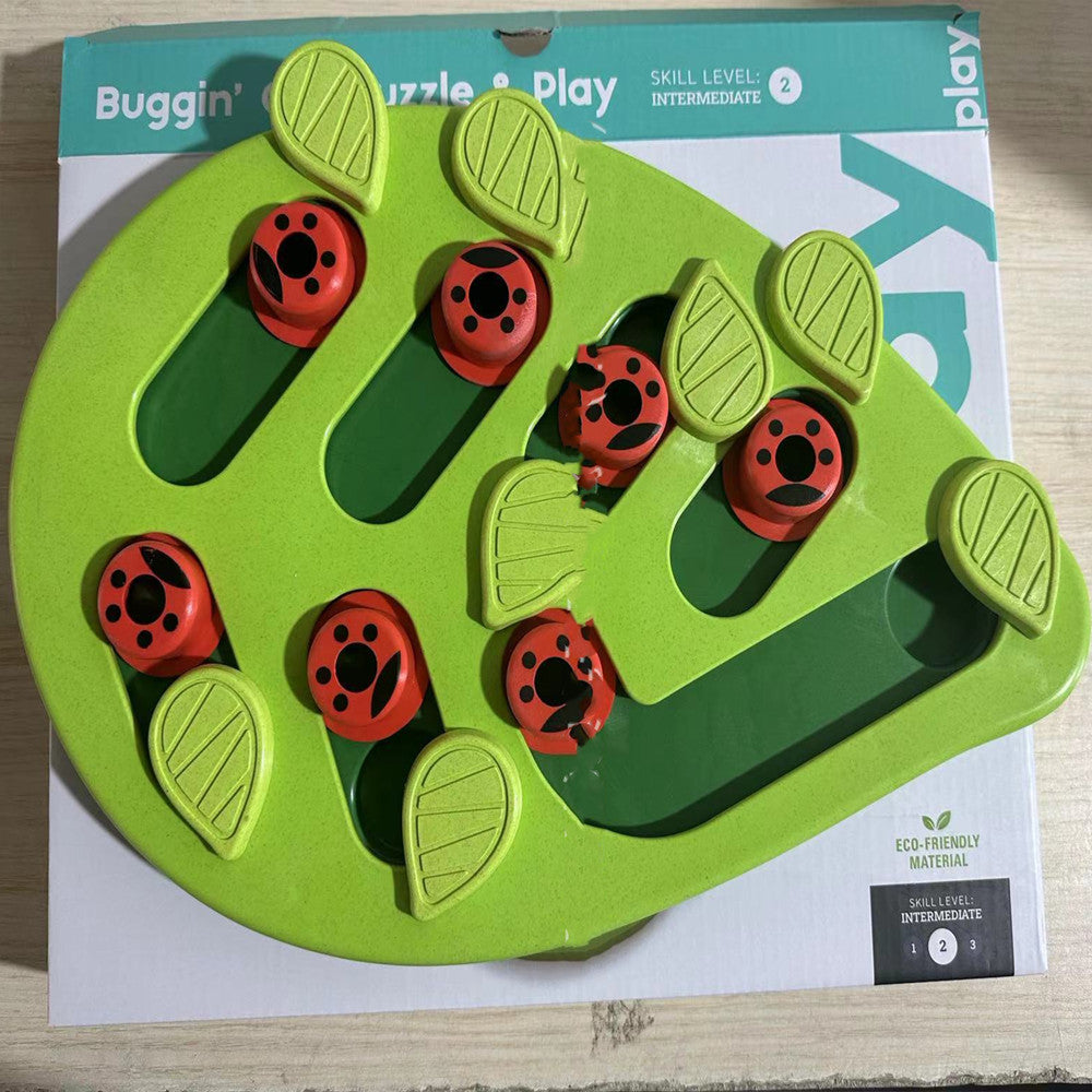 LUXENEST HOME Christmas Pet Bowl design featuring a green puzzle feeder with red ladybug paw prints.