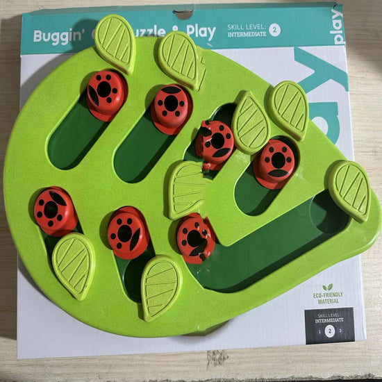 LUXENEST HOME Christmas Pet Bowl design featuring a green puzzle feeder with red ladybug paw prints.