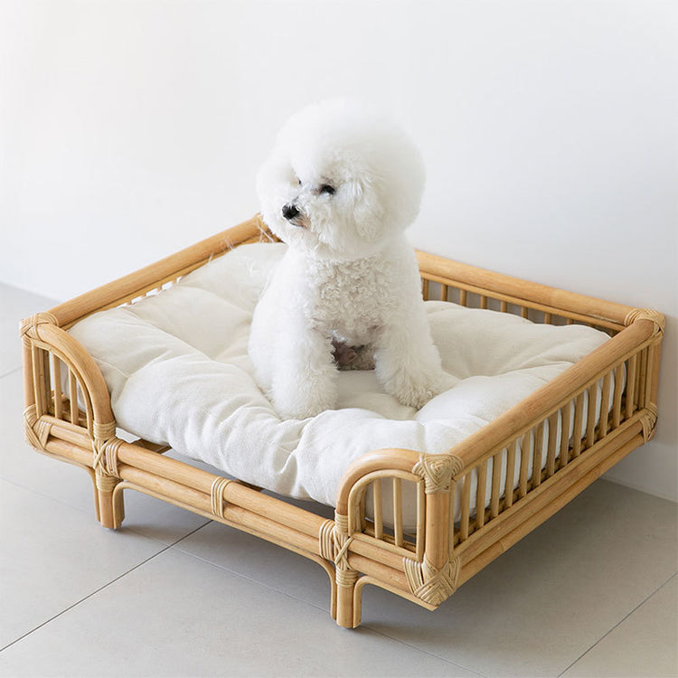 LUXENEST HOME Natural Rattan Square Pet Bed
