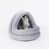 LUXENEST HOME Premium Cat House Sofa Bed with a cozy cat resting inside it, featuring soft plush fabric.