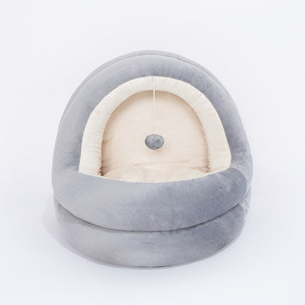 LUXENEST HOME Premium Cat House Sofa Bed with a cozy cat resting inside it, featuring soft plush fabric.