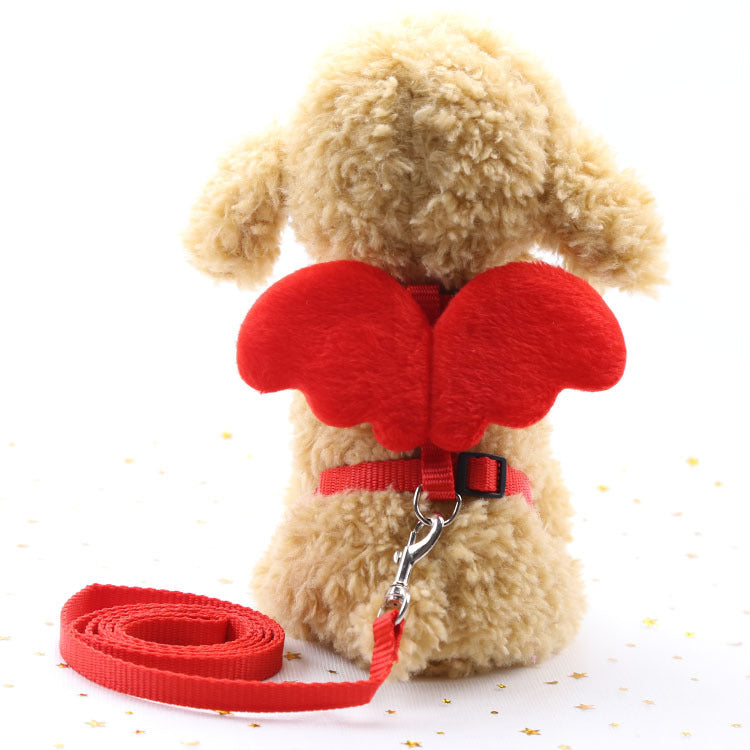 LUXENEST HOME Cute Angel Pet Dog Leash with fluffy puppy wearing purple angel wings and matching leash.