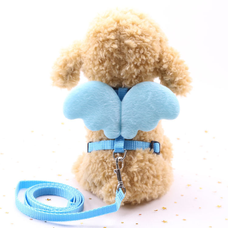 LUXENEST HOME Cute Angel Pet Dog Leash with fluffy puppy wearing purple angel wings and matching leash.