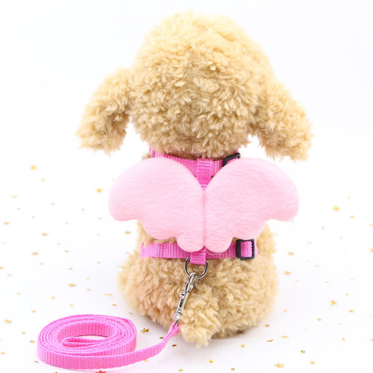 LUXENEST HOME Cute Angel Pet Dog Leash with fluffy puppy wearing purple angel wings and matching leash.