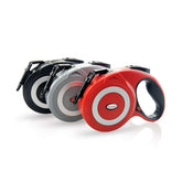 LUXENEST HOME retractable leash for large dogs in black, gray, and red colors.