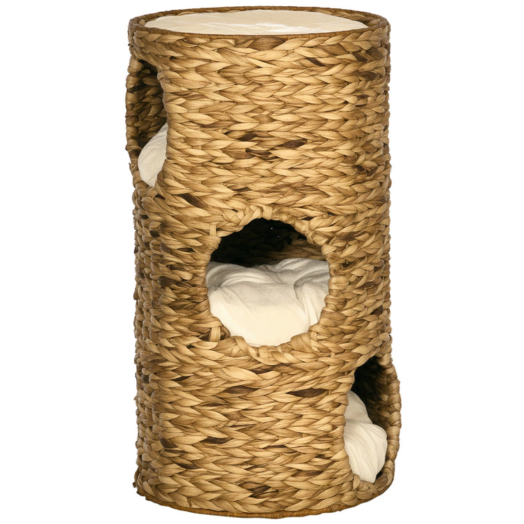 LUXENEST HOME 3-Story Elevated Cat Tower Bed with cozy hideaway caves and a playful cat inside.