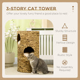 LUXENEST HOME 3-Story Elevated Cat Tower Bed with cozy hideaway caves and a playful cat inside.