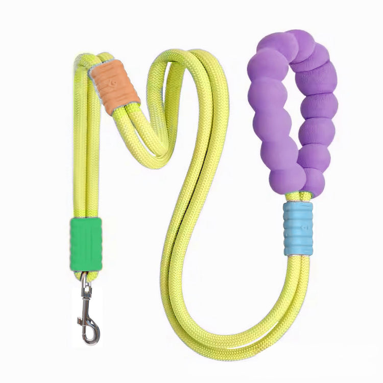 LUXENEST HOME Foam Handle Pet Traction Leash in use with a woman and her dog, showcasing colorful handle and leash design.