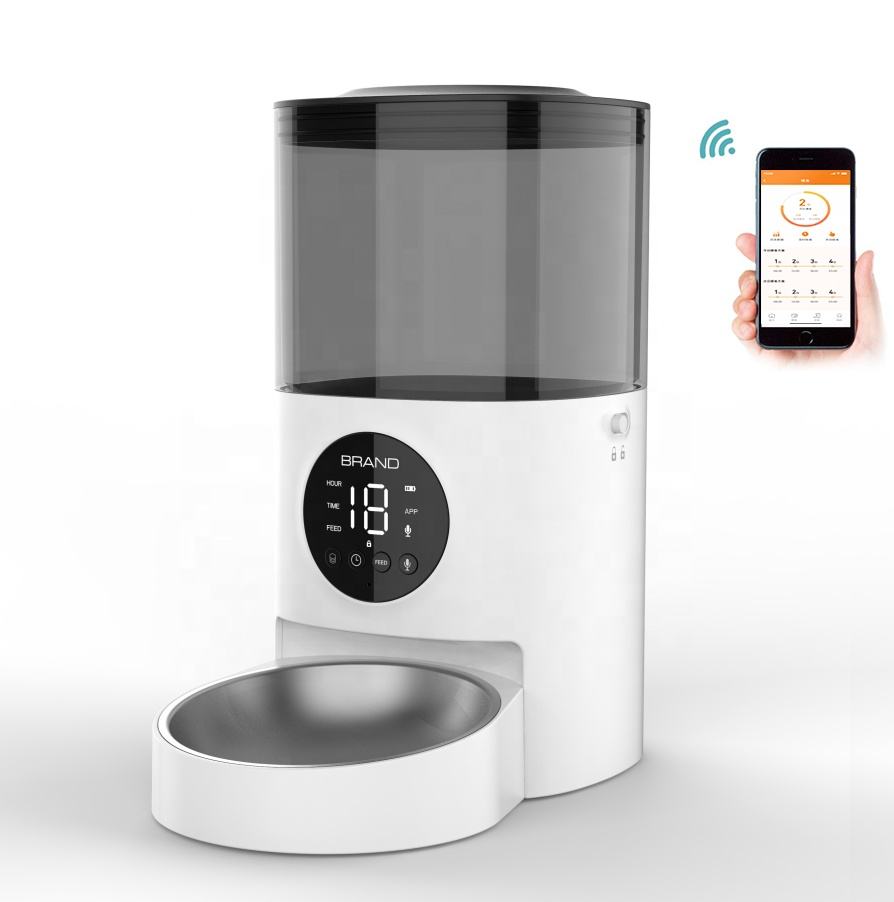LUXENEST HOME WiFi Automatic Pet Feeder Machine with a cat reaching for food.