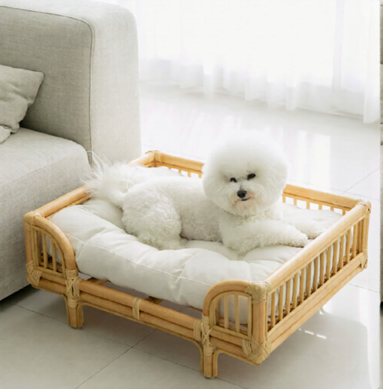 LUXENEST HOME Natural Rattan Square Pet Bed