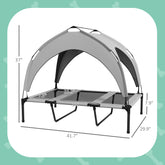 LUXENEST HOME Elevated Dog Bed with Canopy providing shade and comfort for a happy golden retriever outdoors.