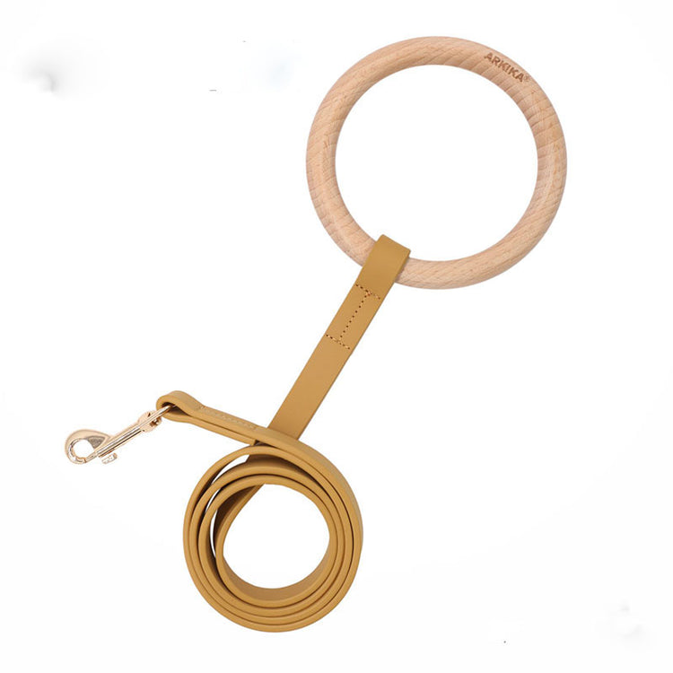 LUXENEST HOME Minimalist Superfiber Dog Leash with wooden ring and tan design for pet owners.