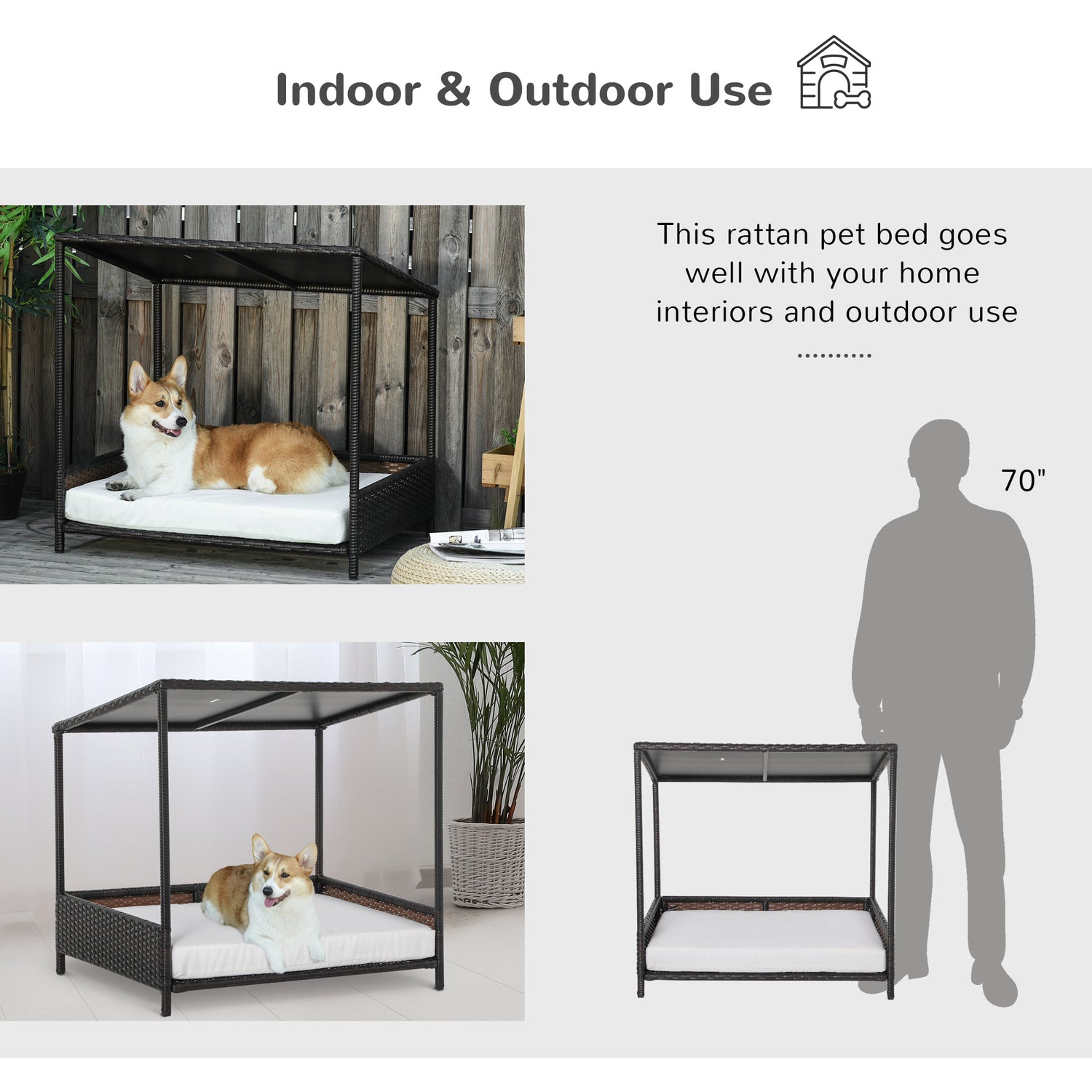 LUXENEST HOME Raised Rattan Wicker Pet House