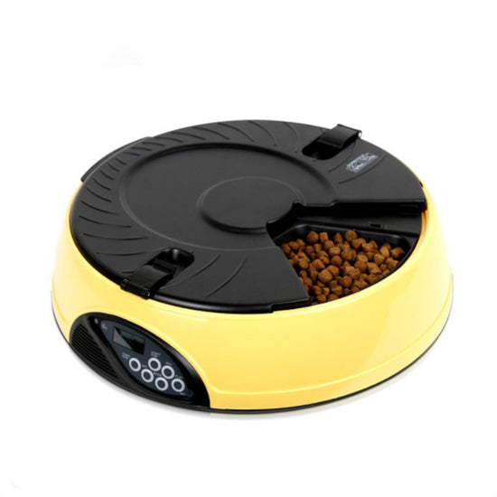 LUXENEST HOME Automatic Pet Feeding Machine in yellow with dry food compartment.