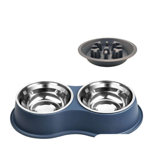 LUXENEST HOME Removable Pet Slow Feeding Bowl with dog enjoying meal on the floor.