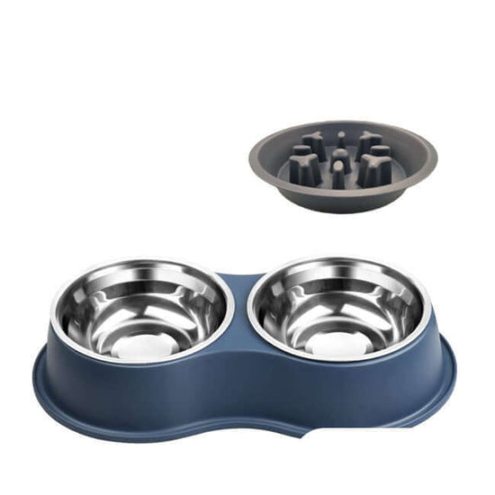 LUXENEST HOME Removable Pet Slow Feeding Bowl with dog enjoying meal on the floor.