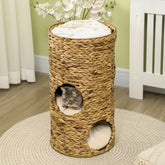 LUXENEST HOME 3-Story Elevated Cat Tower Bed with cozy hideaway caves and a playful cat inside.