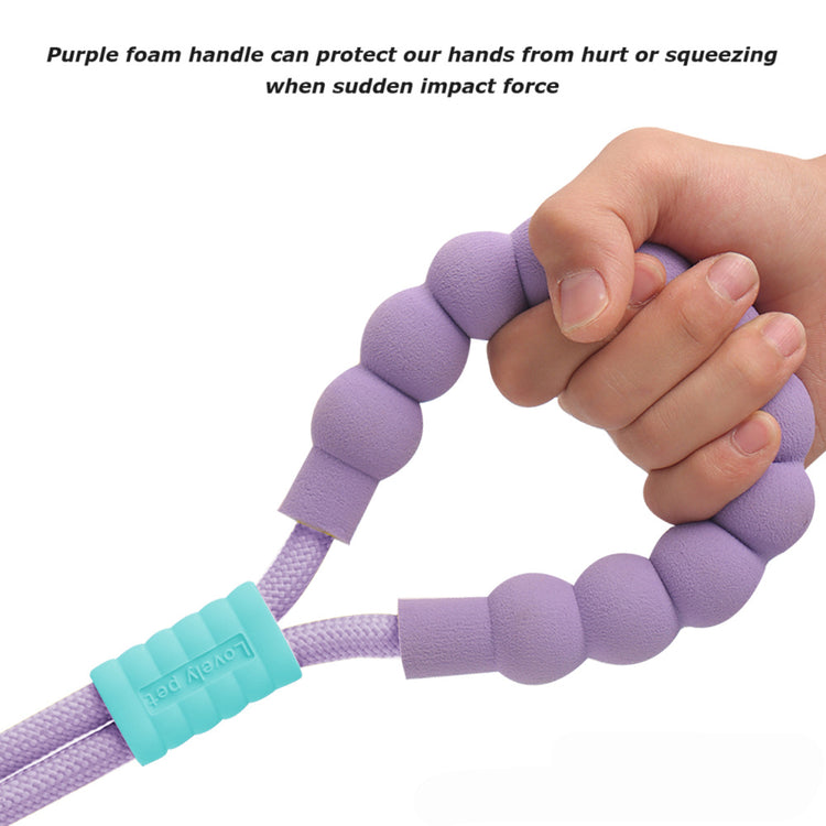 LUXENEST HOME Foam Handle Pet Traction Leash in use with a woman and her dog, showcasing colorful handle and leash design.