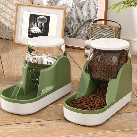 LUXENEST HOME Cat Water Fountain & Auto Feeder with large-capacity food dispenser for pets.