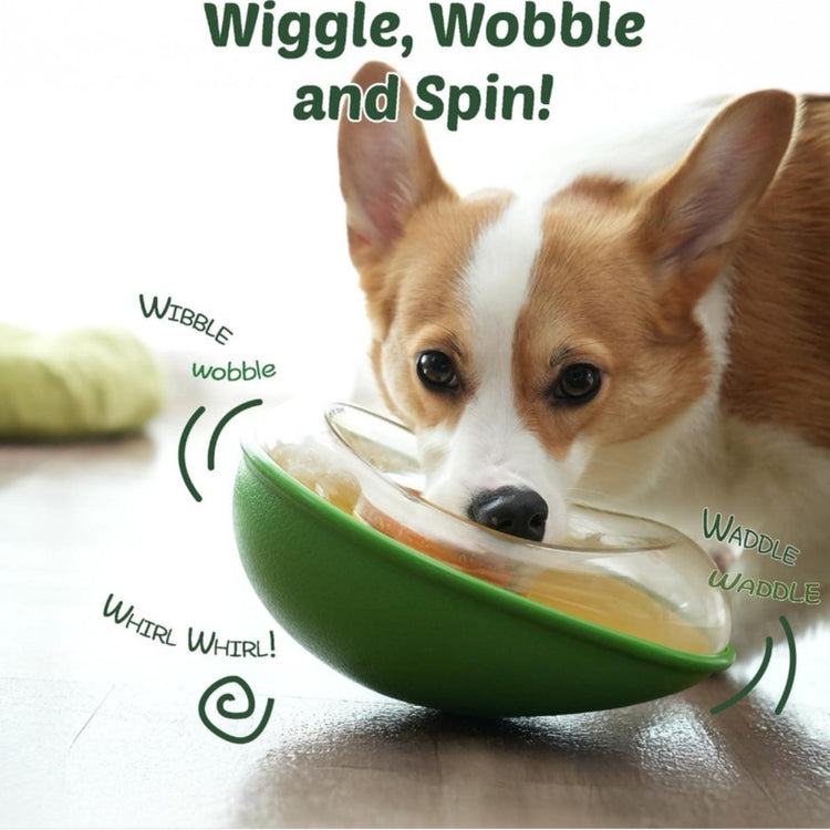 LUXENEST HOME Anti-Tumble Avocado Pet Bowl with a happy dog enjoying its meal.