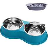 LUXENEST HOME Removable Pet Slow Feeding Bowl with dog enjoying meal on the floor.