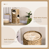 LUXENEST HOME 3-Story Elevated Cat Tower Bed with cozy hideaway caves and a playful cat inside.