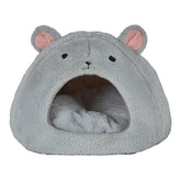 LUXENEST HOME Cartoon Mouse Pet House Bed with a cat lounging inside its cozy, plush design.