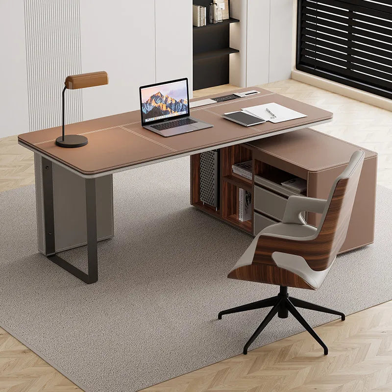 Office Desk Minimalist Design Boss Computer Desk Office Furniture Modern Simple Saddle Leather Desk Light Luxury Home Study