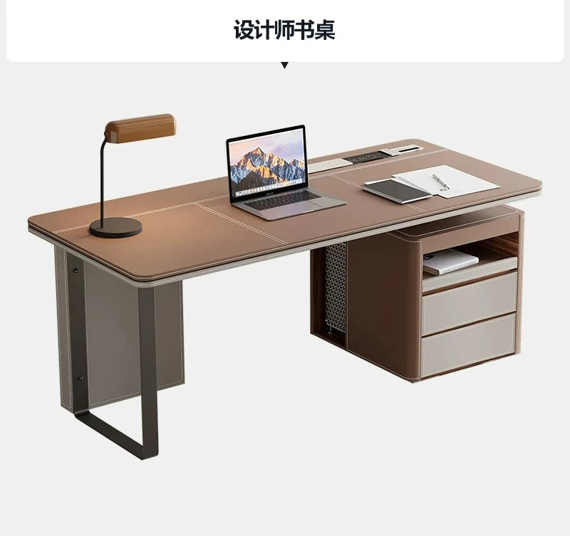 Office Desk Minimalist Design Boss Computer Desk Office Furniture Modern Simple Saddle Leather Desk Light Luxury Home Study