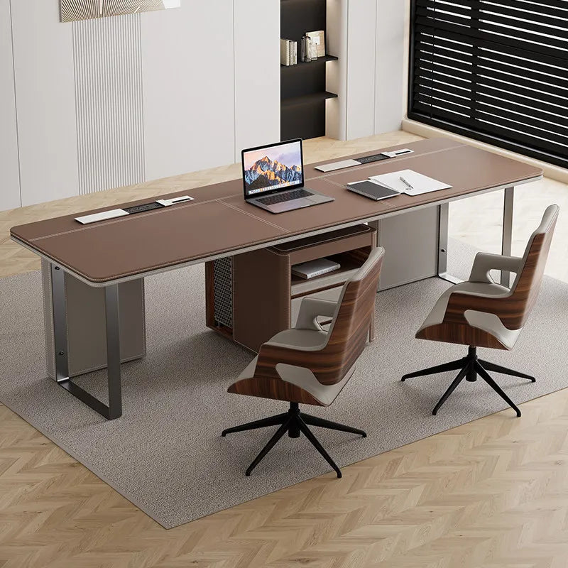 Office Desk Minimalist Design Boss Computer Desk Office Furniture Modern Simple Saddle Leather Desk Light Luxury Home Study