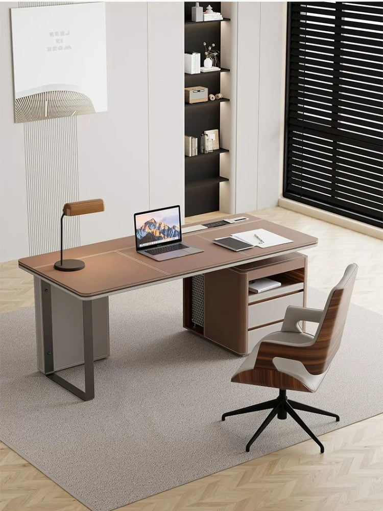Office Desk Minimalist Design Boss Computer Desk Office Furniture Modern Simple Saddle Leather Desk Light Luxury Home Study