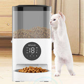 LUXENEST HOME WiFi Automatic Pet Feeder Machine with a cat reaching for food.