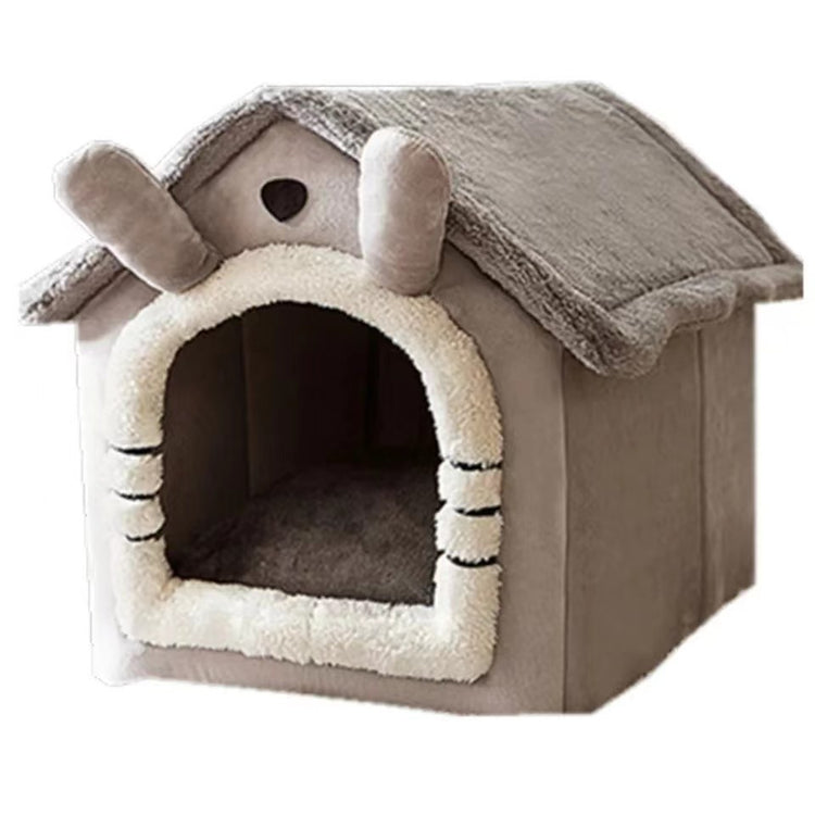 LUXENEST HOME Warm Washable Pet House Bed with a small dog in a cozy, enclosed design for comfort and security.