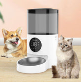 LUXENEST HOME WiFi Automatic Pet Feeder Machine with a cat reaching for food.