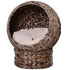 LUXENEST HOME Handwoven Wicker Cat Egg Chair with a soft cushion and a white cat lounging inside.