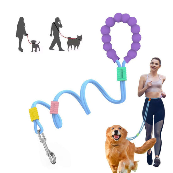 LUXENEST HOME Foam Handle Pet Traction Leash in use with a woman and her dog, showcasing colorful handle and leash design.