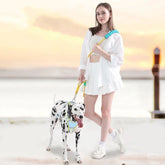 LUXENEST HOME Foam Handle Pet Traction Leash in use with a woman and her dog, showcasing colorful handle and leash design.