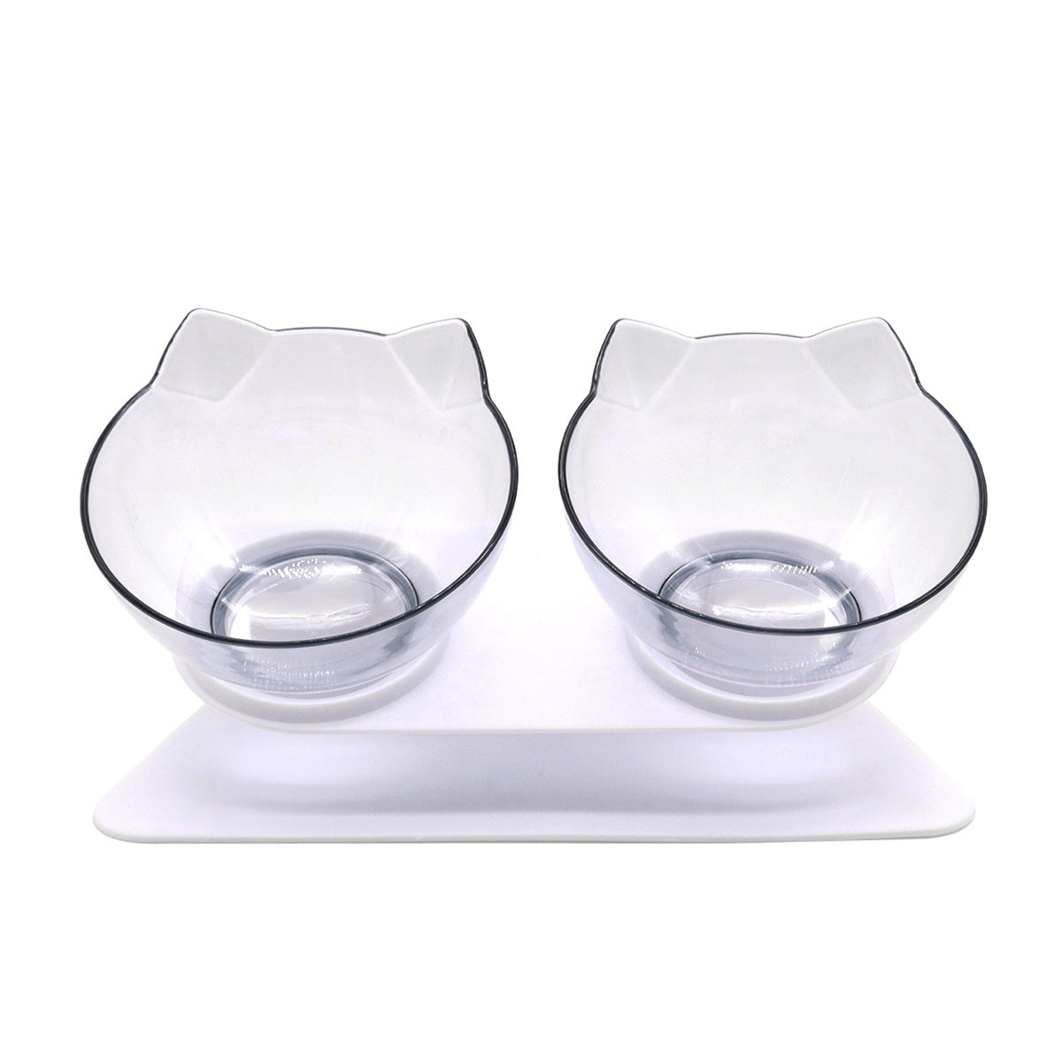 LUXENEST HOME Kitten Cervical Support Feeding Bowl with two bowls filled with pet food on a green background.