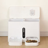 LUXENEST HOME Intelligent Pet Feeder and Waterer, white design with food bowl and water dispenser, convenient pet care solution.