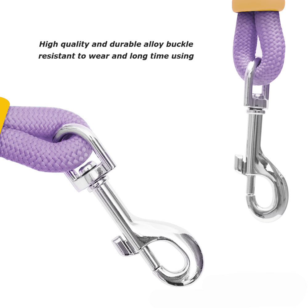 LUXENEST HOME Foam Handle Pet Traction Leash in use with a woman and her dog, showcasing colorful handle and leash design.