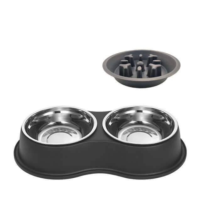 LUXENEST HOME Removable Pet Slow Feeding Bowl with dog enjoying meal on the floor.