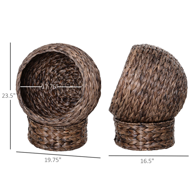 LUXENEST HOME Handwoven Wicker Cat Egg Chair with a soft cushion and a white cat lounging inside.