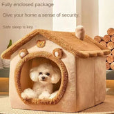 LUXENEST HOME Warm Washable Pet House Bed with a small dog in a cozy, enclosed design for comfort and security.